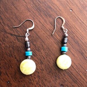 Elegant Yellow and Blue Dangle Earrings